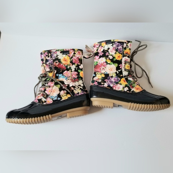 NWOT Jands Floral Mid-calf Duck Boots Women's Sz 10 - Picture 3 of 9